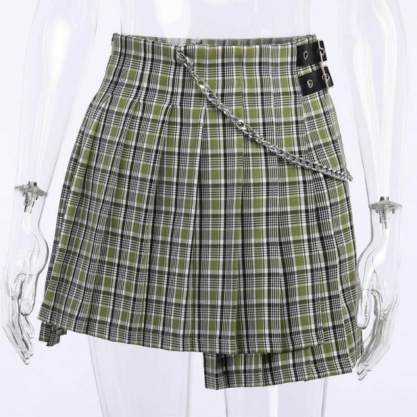 Preppy High Waist Green Skirt - Y2K Summer, 90S Fashion, Grunge, Retro, Pastel Goth Outfit