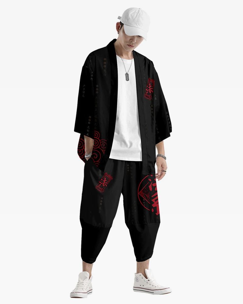 Red And Black Haori - Y2K Grunge, 90S Fashion, Retro Style, Gothic Y2K, Summer Y2K Out