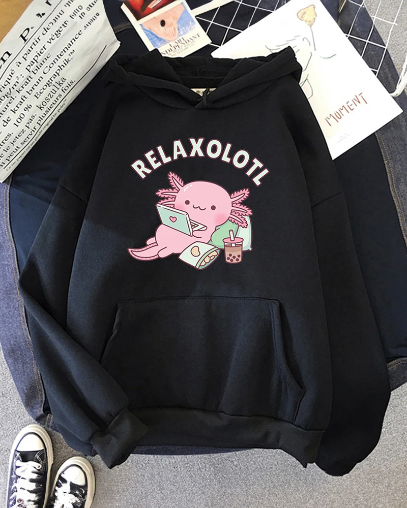 Relaxolotl Hoodie - Y2K Summer Grunge, 90S Retro, Pastel Goth, And Popstar Fashion For Women