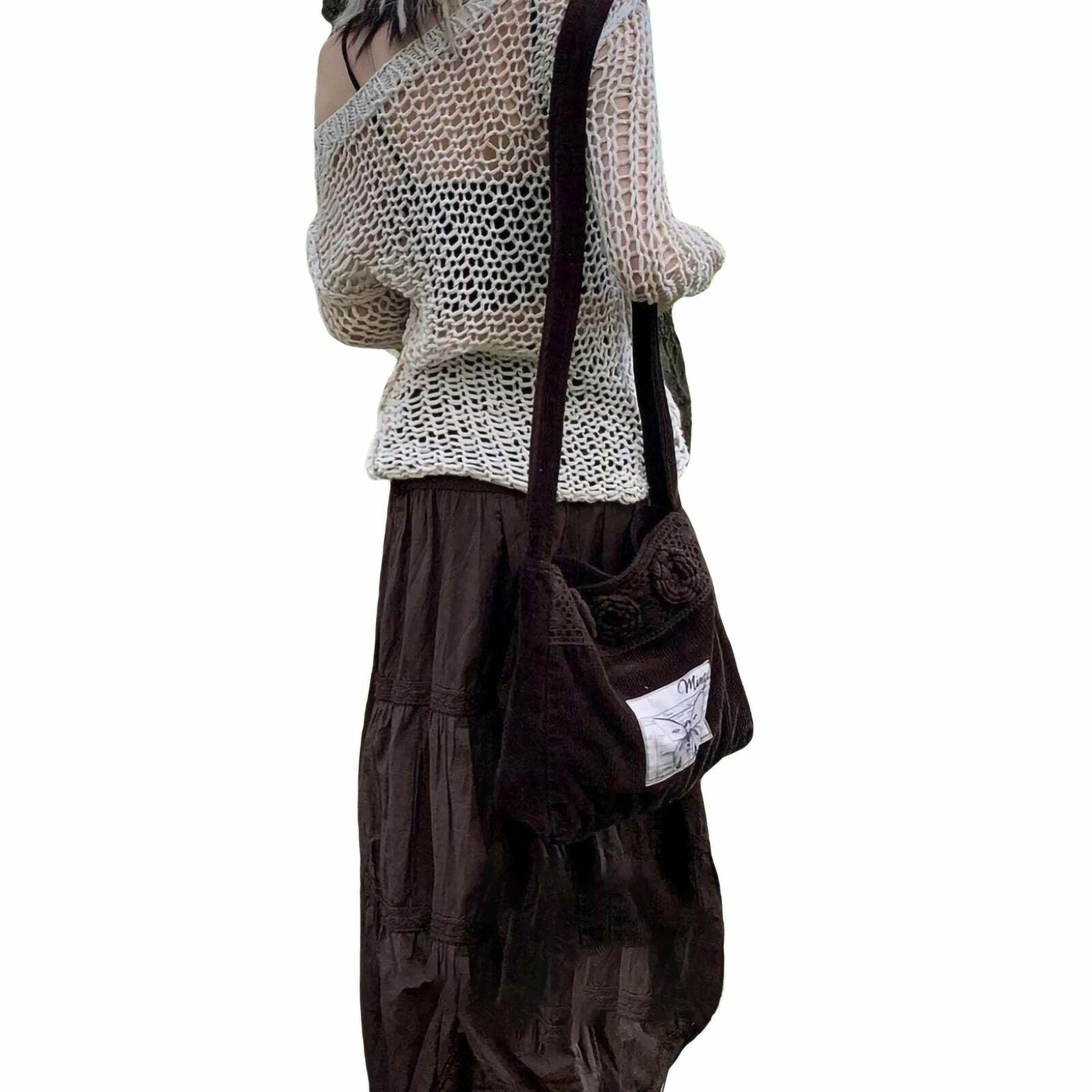 Retro Brown A-Line Long Skirt - Y2K Summer, 90S Grunge, Casual Elastic Waist, Pleated S-L