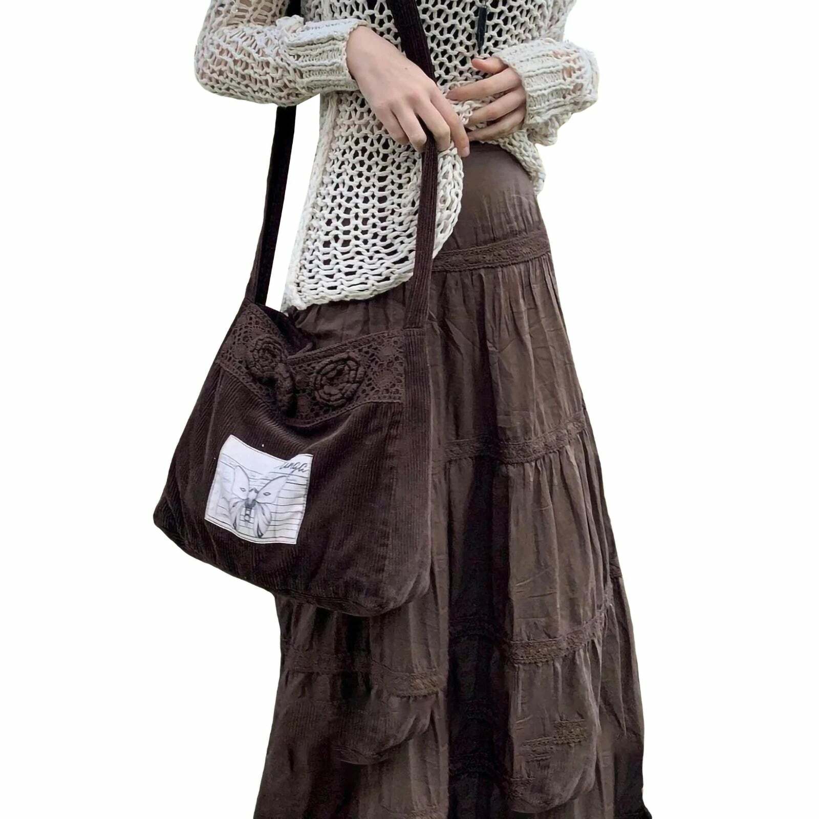 Retro Brown A-Line Long Skirt - Y2K Summer, 90S Grunge, Casual Elastic Waist, Pleated S-L