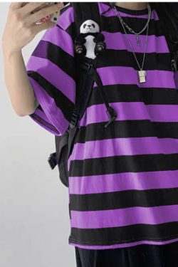 Riley Striped Short Sleeve Loose Shirt - Y2K Summer Grunge, 90S Retro, Pastel Goth, Y2K Club Outfit