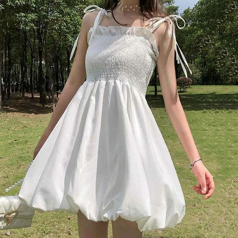 Rimocy Sweet Spaghetti Strap Y2K White Mini Dress - 90S Grunge Summer Party Outfit For Women
