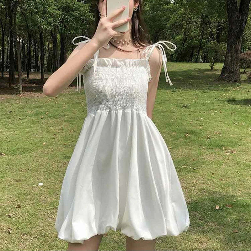Rimocy Sweet Spaghetti Strap Y2K White Mini Dress - 90S Grunge Summer Party Outfit For Women