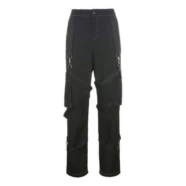 Rockmore High Waist Black Cargo Pants - Y2K Grunge, 90S Fashion, Retro Style, Y2K Summer Outfits