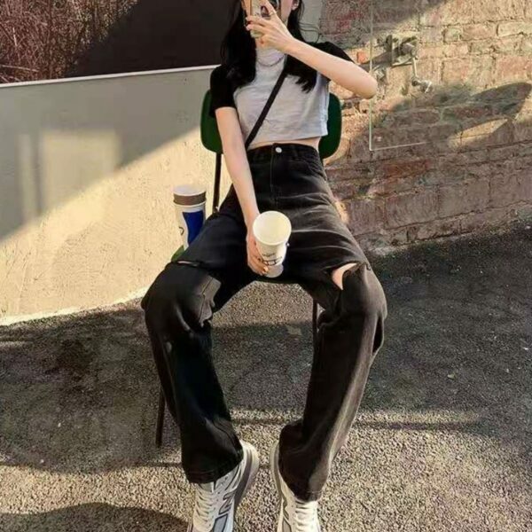 Ruby Grunge Ripped Jeans - Y2K Summer, 90S Fashion, Retro Style, Gothic Y2K, Y2K Club Out
