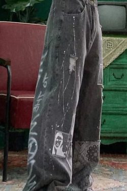 Sadie Baggy Patchwork Jeans - Y2K Grunge, 90S Retro, Summer Outfits, Y2K Fashion Essentials