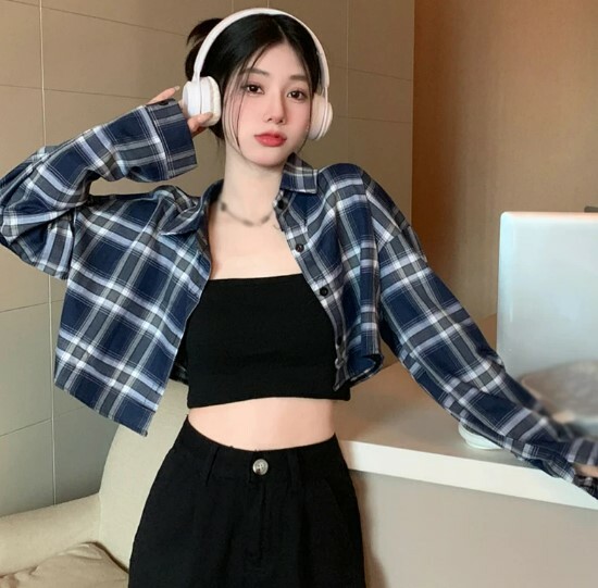 Samantha Long Sleeve Cropped Blouse - Y2K Summer, 90S Grunge, Retro, Pastel Goth, Y2K Party