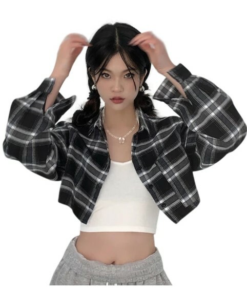 Samantha Long Sleeve Cropped Blouse - Y2K Summer, 90S Grunge, Retro, Pastel Goth, Y2K Party