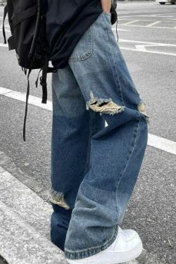 Sara Grunge Distressed Ripped Jeans - Y2K Summer, 90S Fashion, Retro Goth, Y2K Club Outfits