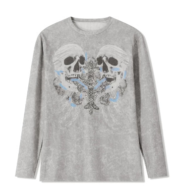 Scarlett Gray Long Sleeve Skull Cross Top - Y2K Grunge, 90S Fashion, Retro Goth Outfit