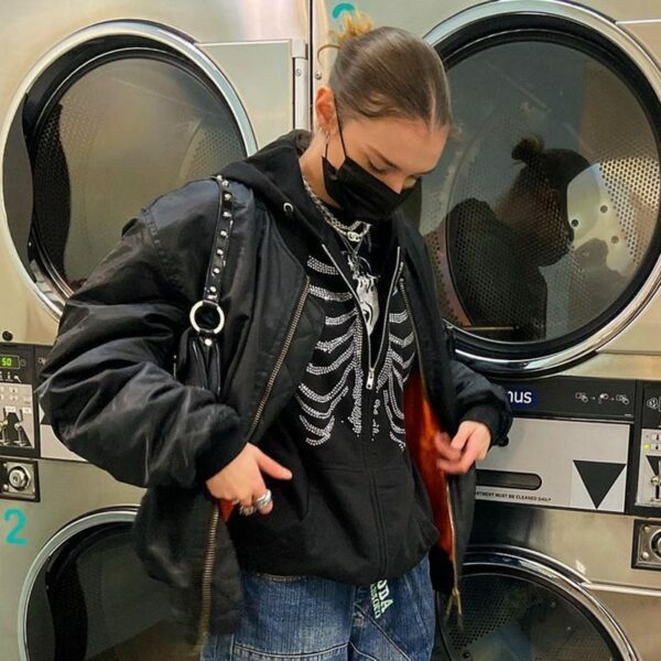 Selma Skeleton Hoodie - Y2K Grunge, 90S Fashion, Retro Goth, Summer & Party Outfits
