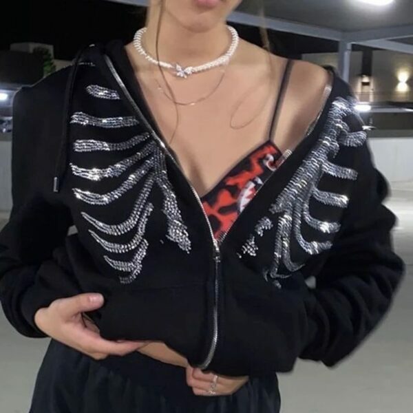 Selma Skeleton Hoodie - Y2K Grunge, 90S Fashion, Retro Goth, Summer & Party Outfits