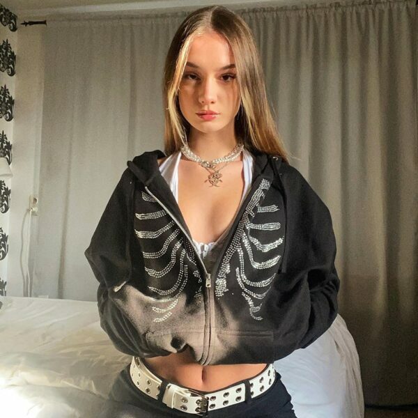 Selma Skeleton Hoodie - Y2K Grunge, 90S Fashion, Retro Goth, Summer & Party Outfits