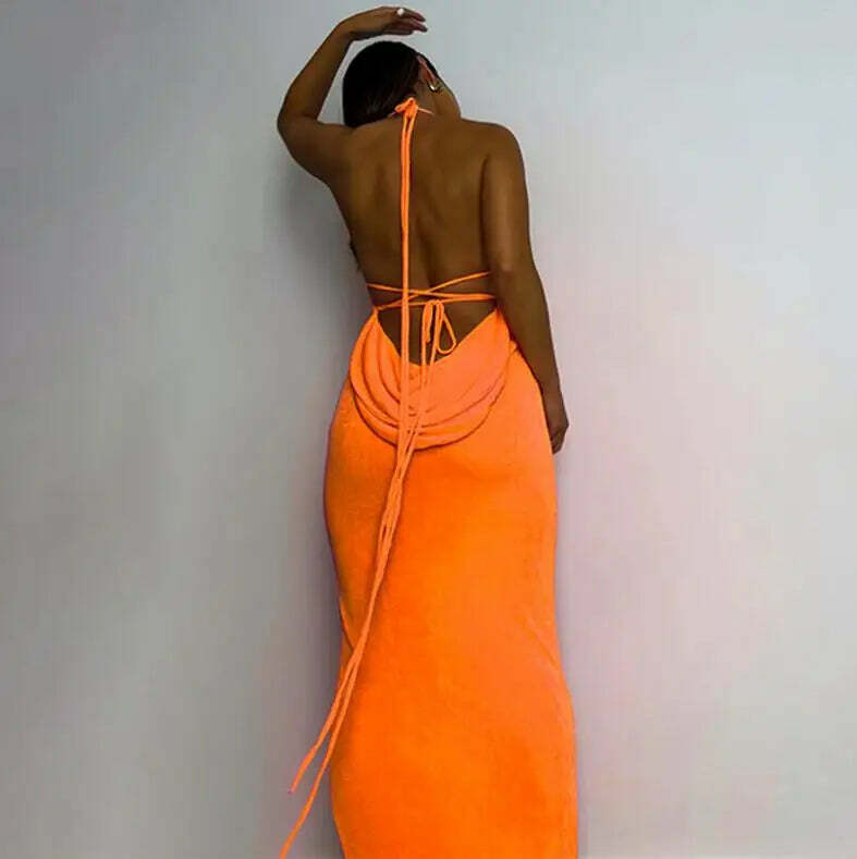 Sexy Y2K Halter Backless Bodycon Maxi Dress - Summer Grunge, 90S Party, Club & Baddie Outfit