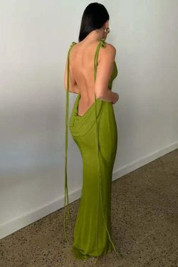 Sexy Y2K Halter Backless Bodycon Maxi Dress - Summer Grunge, 90S Party, Club & Baddie Outfit