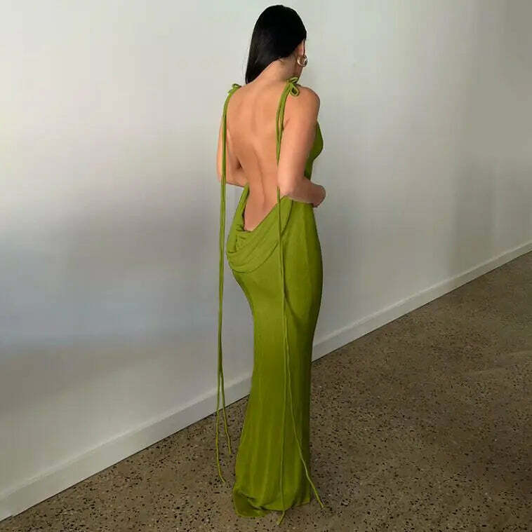 Sexy Y2K Halter Backless Bodycon Maxi Dress - Summer Grunge, 90S Party, Club & Baddie Outfit