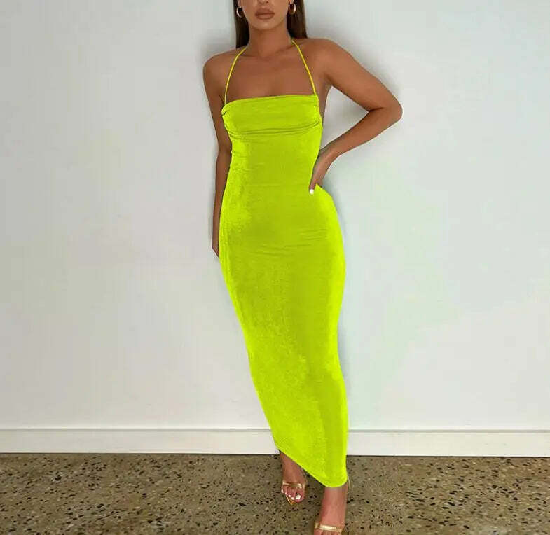 Sexy Y2K Halter Backless Bodycon Maxi Dress - Summer Grunge, 90S Party, Club & Baddie Outfit
