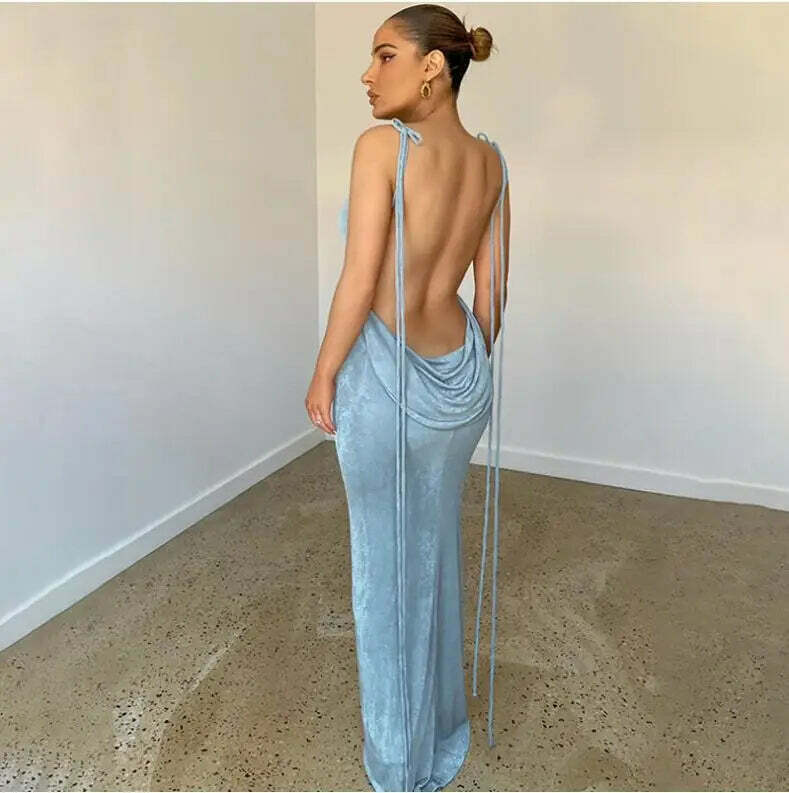 Sexy Y2K Halter Backless Bodycon Maxi Dress - Summer Grunge, 90S Party, Club & Baddie Outfit