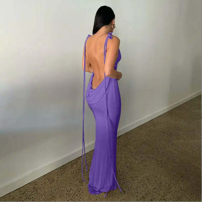 Sexy Y2K Halter Backless Bodycon Maxi Dress - Summer Grunge, 90S Party, Club & Baddie Outfit