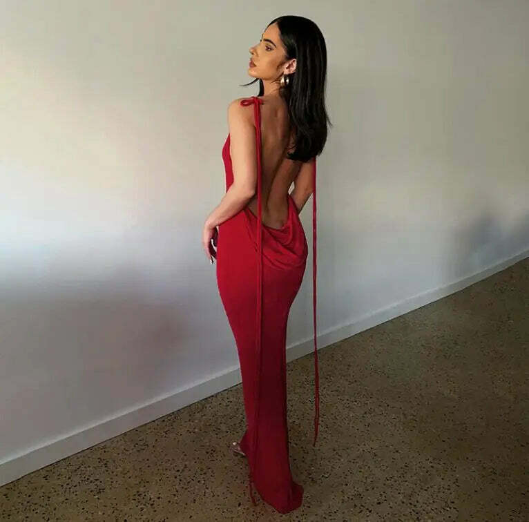 Sexy Y2K Halter Backless Bodycon Maxi Dress - Summer Grunge, 90S Party, Club & Baddie Outfit