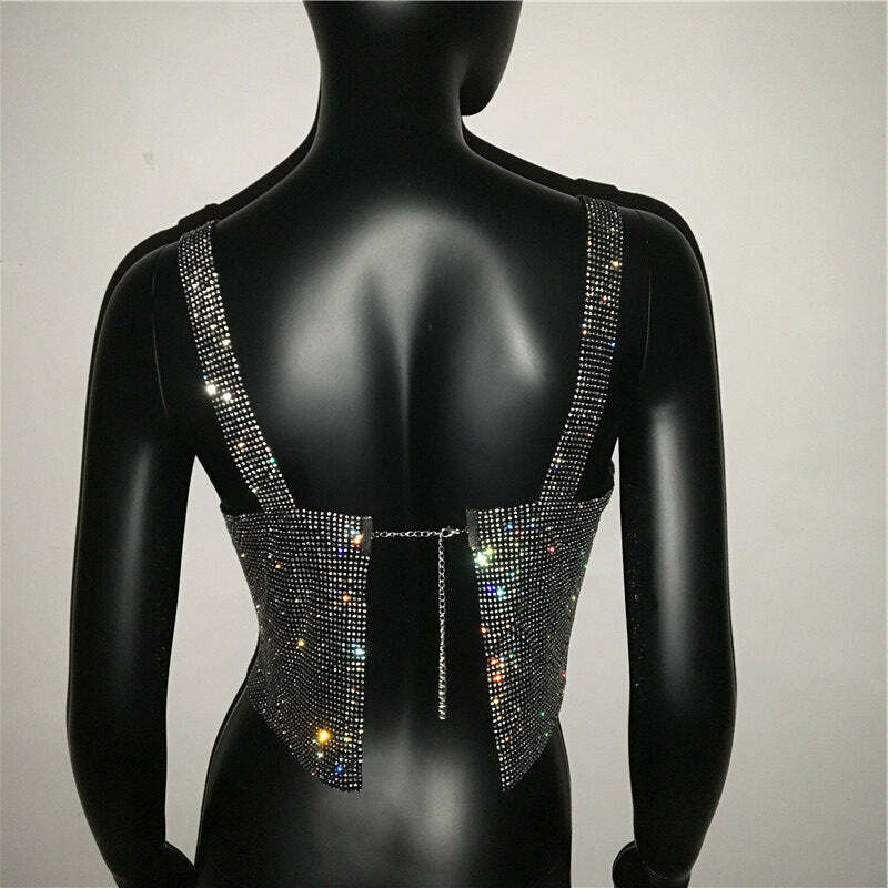 Steela Rhinestone Top - Y2K Summer, 90S Grunge, Retro Party, Y2K Club, Popstar, Gothic Y