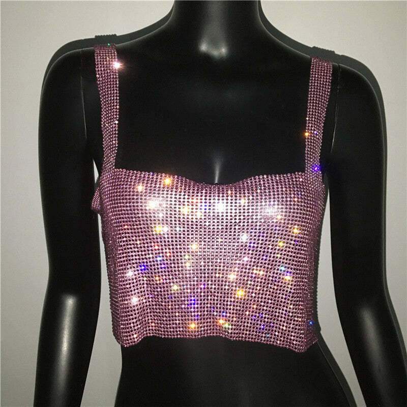 Steela Rhinestone Top - Y2K Summer, 90S Grunge, Retro Party, Y2K Club, Popstar, Gothic Y