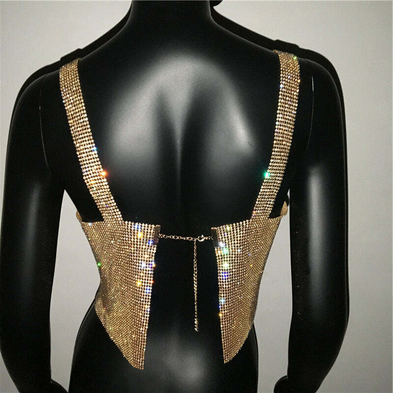 Steela Rhinestone Top - Y2K Summer, 90S Grunge, Retro Party, Y2K Club, Popstar, Gothic Y