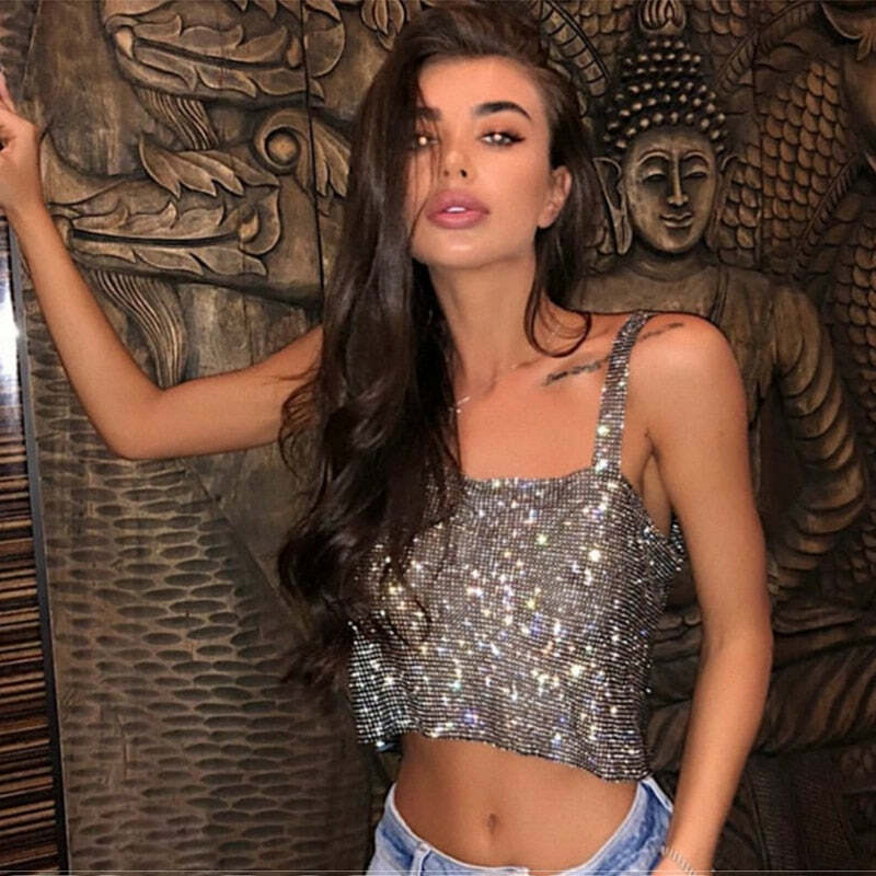 Steela Rhinestone Top - Y2K Summer, 90S Grunge, Retro Party, Y2K Club, Popstar, Gothic Y