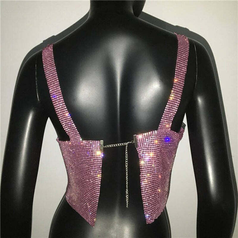 Steela Rhinestone Top - Y2K Summer, 90S Grunge, Retro Party, Y2K Club, Popstar, Gothic Y