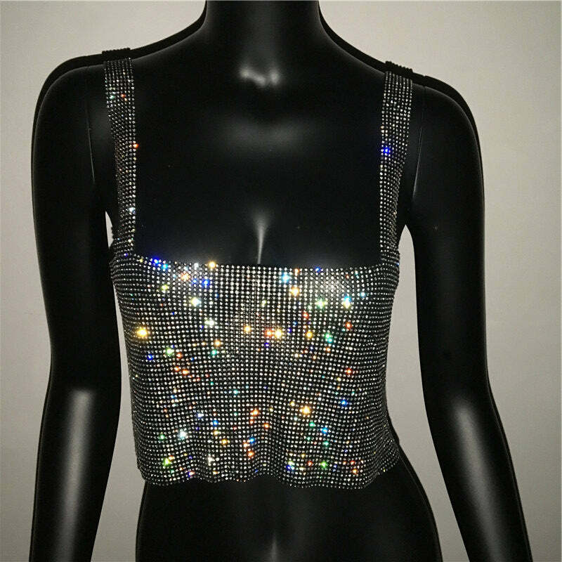 Steela Rhinestone Top - Y2K Summer, 90S Grunge, Retro Party, Y2K Club, Popstar, Gothic Y
