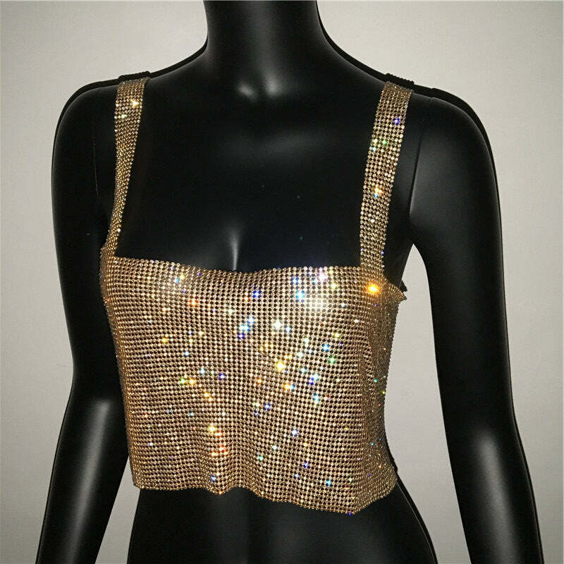 Steela Rhinestone Top - Y2K Summer, 90S Grunge, Retro Party, Y2K Club, Popstar, Gothic Y