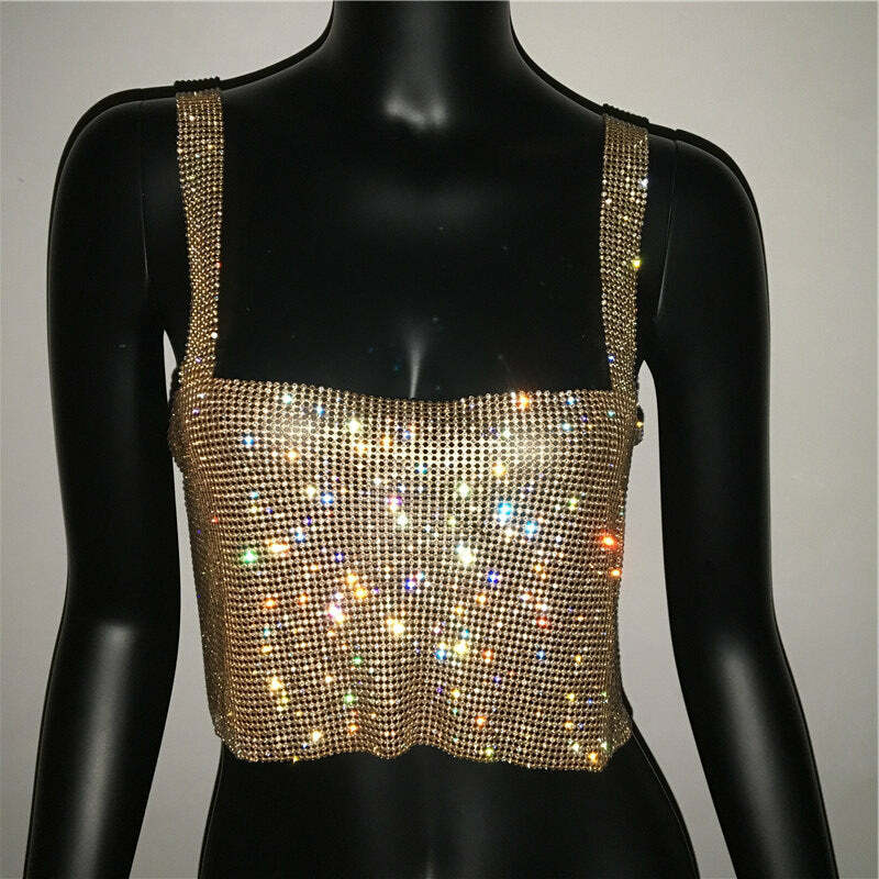 Steela Rhinestone Top - Y2K Summer, 90S Grunge, Retro Party, Y2K Club, Popstar, Gothic Y