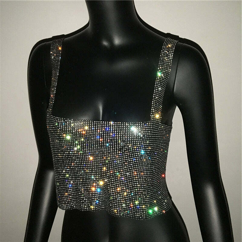 Steela Rhinestone Top - Y2K Summer, 90S Grunge, Retro Party, Y2K Club, Popstar, Gothic Y