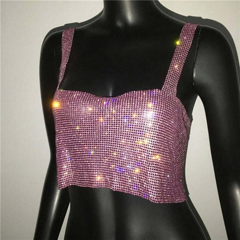 Steela Rhinestone Top - Y2K Summer, 90S Grunge, Retro Party, Y2K Club, Popstar, Gothic Y