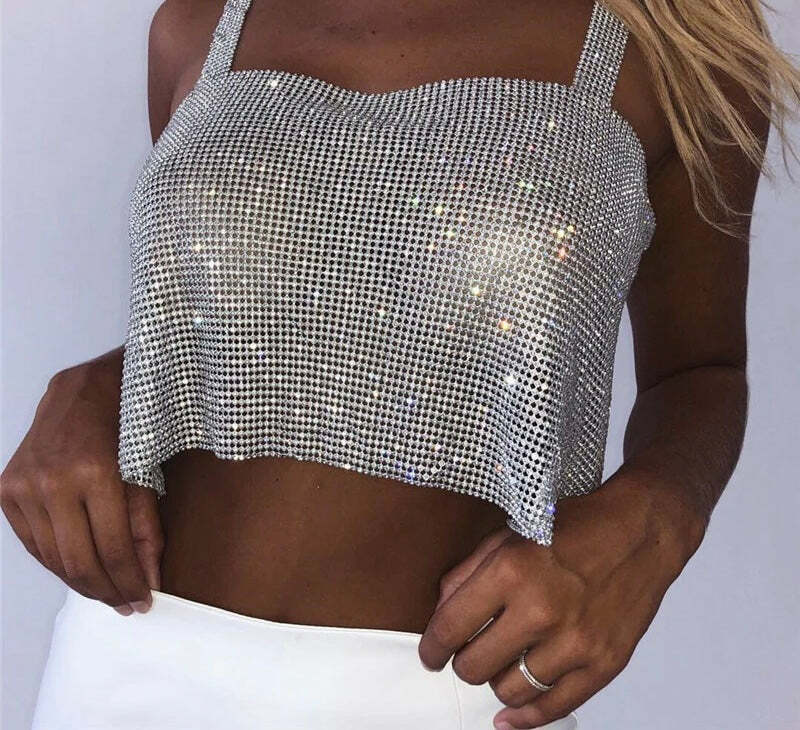 Steela Rhinestone Top - Y2K Summer, 90S Grunge, Retro Party, Y2K Club, Popstar, Gothic Y