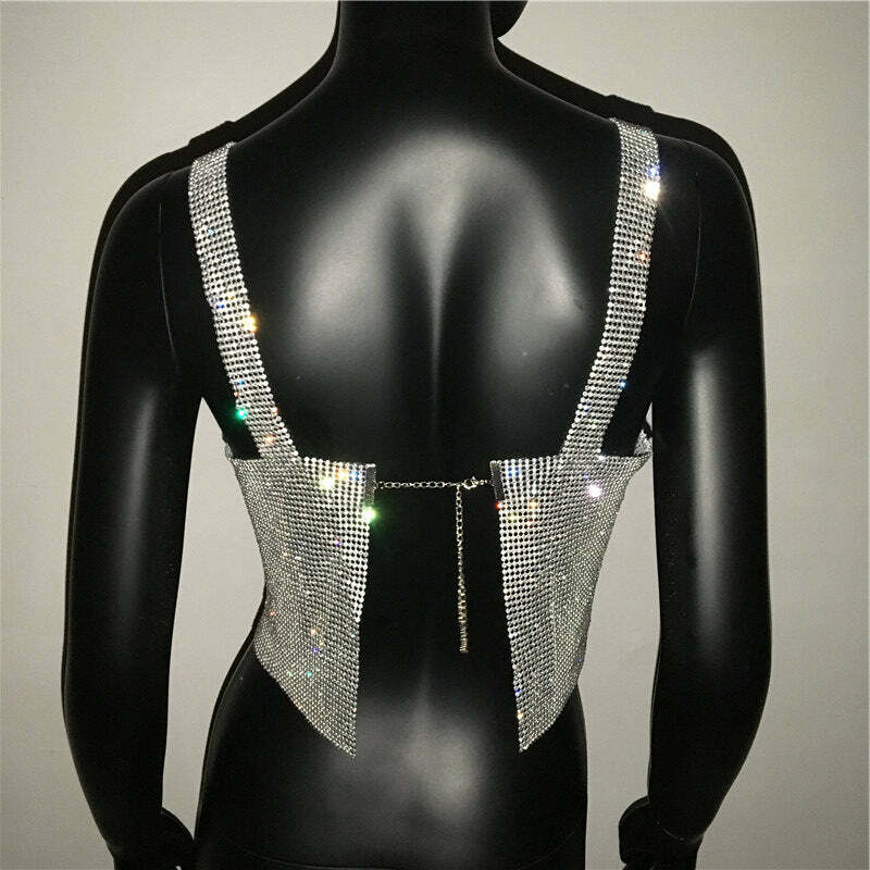 Steela Rhinestone Top - Y2K Summer, 90S Grunge, Retro Party, Y2K Club, Popstar, Gothic Y