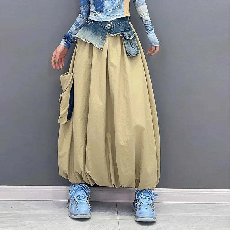 Superaen Y2K Denim Patchwork Skirt - 90S Grunge, Retro, Gothic, Summer & Party Outfits