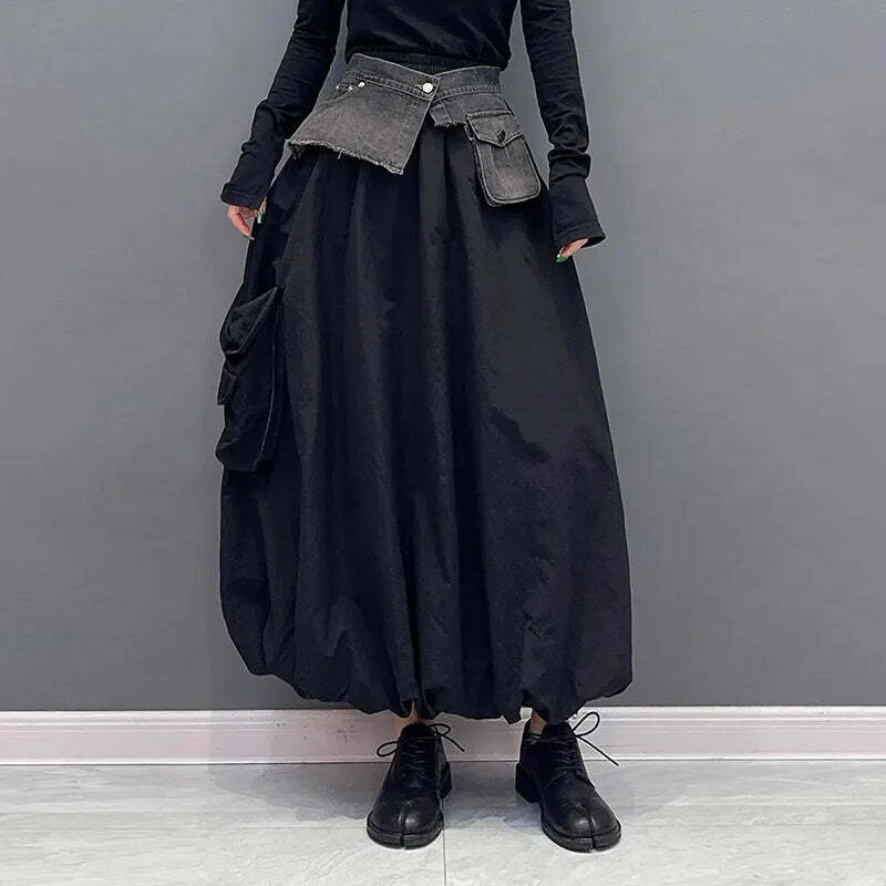 Superaen Y2K Denim Patchwork Skirt - 90S Grunge, Retro, Gothic, Summer & Party Outfits