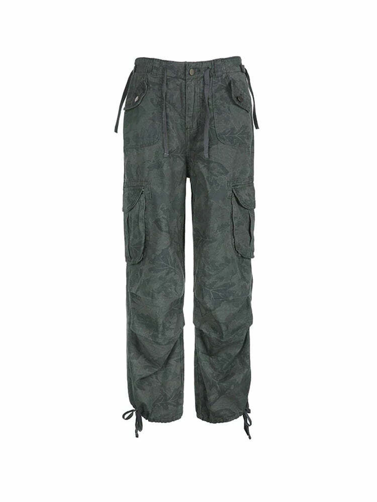 Sweetown Y2K Camouflage Cargo Jeans - Vintage 90S Grunge, Mid Waist, Pockets, Preppy Hippie Style