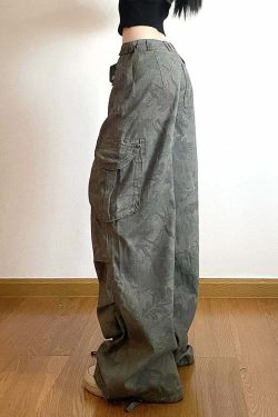 Sweetown Y2K Camouflage Cargo Jeans - Vintage 90S Grunge, Mid Waist, Pockets, Preppy Hippie Style