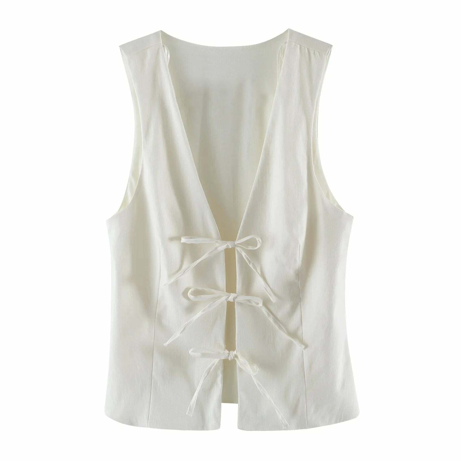 Trafza Y2K Lace Up Vest V Neck Sleeveless Top - Vintage 90S Grunge Summer Party Tank Tops