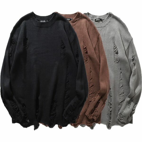 Una Distressed Sweater - Y2K Grunge, 90S Fashion, Retro Style, Summer Y2K Outfits, Gothic Y2
