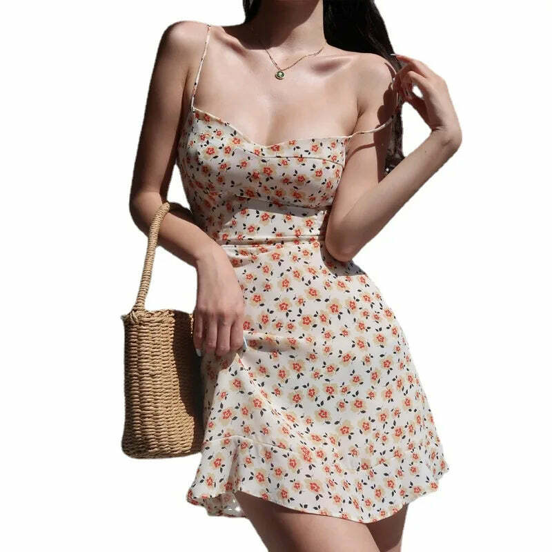 Vintage Flower Y2K Summer Dress - Sleeveless Mini Beach Outfit, Retro 90S Grunge Fashion