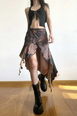 Vintage Y2K Grunge Irregular Ruffled Bandage Skirt - Retro 90S Summer Streetwear For Women