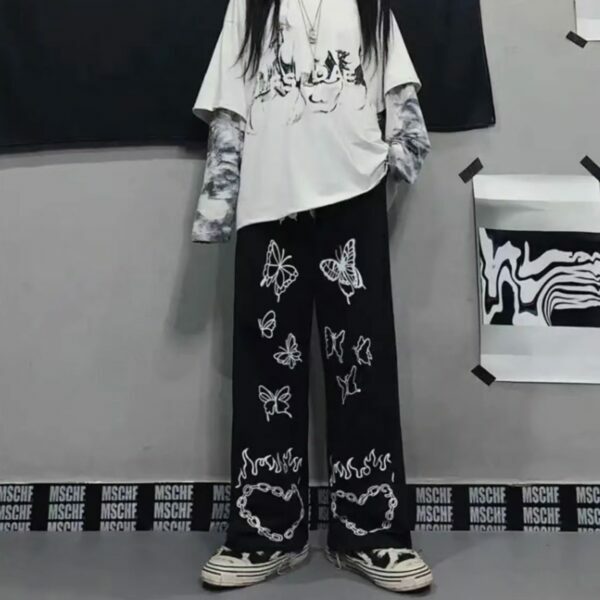 Violet Hell And Butterflies Pants - Y2K Summer Grunge Outfit, 90S Fashion, Retro Style, Y2K Fit