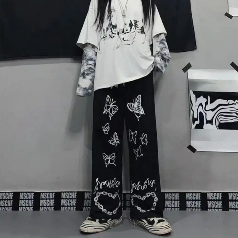 Violet Hell And Butterflies Pants - Y2K Summer Grunge Outfit, 90S Fashion, Retro Style, Y2K Fit