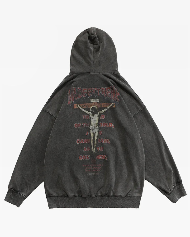 Washed Black Hoodie - Y2K Grunge, 90S Retro, Summer Outfits, Y2K Club & Party Fashion