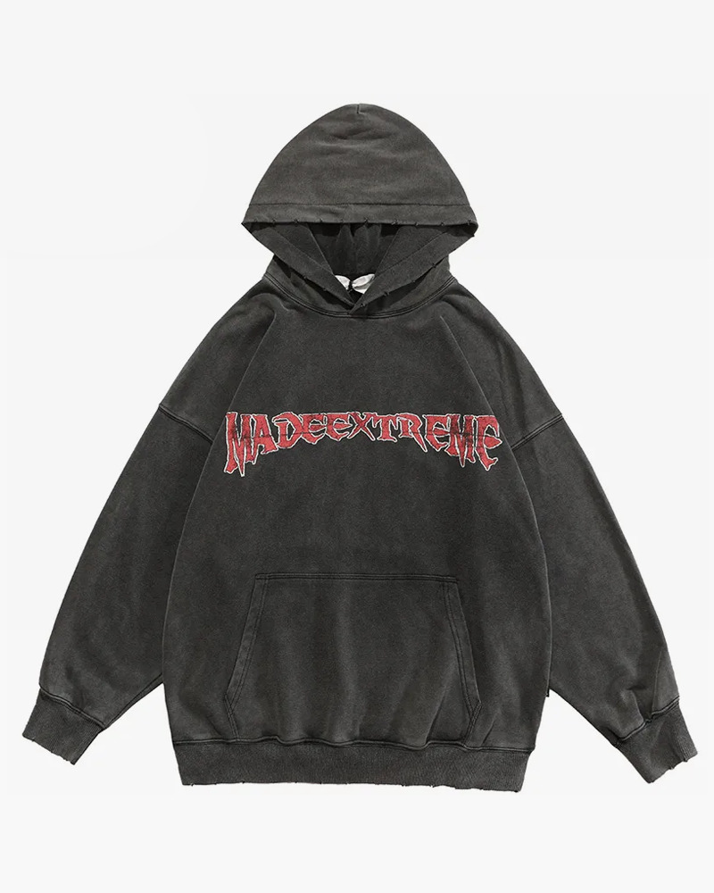 Washed Black Hoodie - Y2K Grunge, 90S Retro, Summer Outfits, Y2K Club & Party Fashion