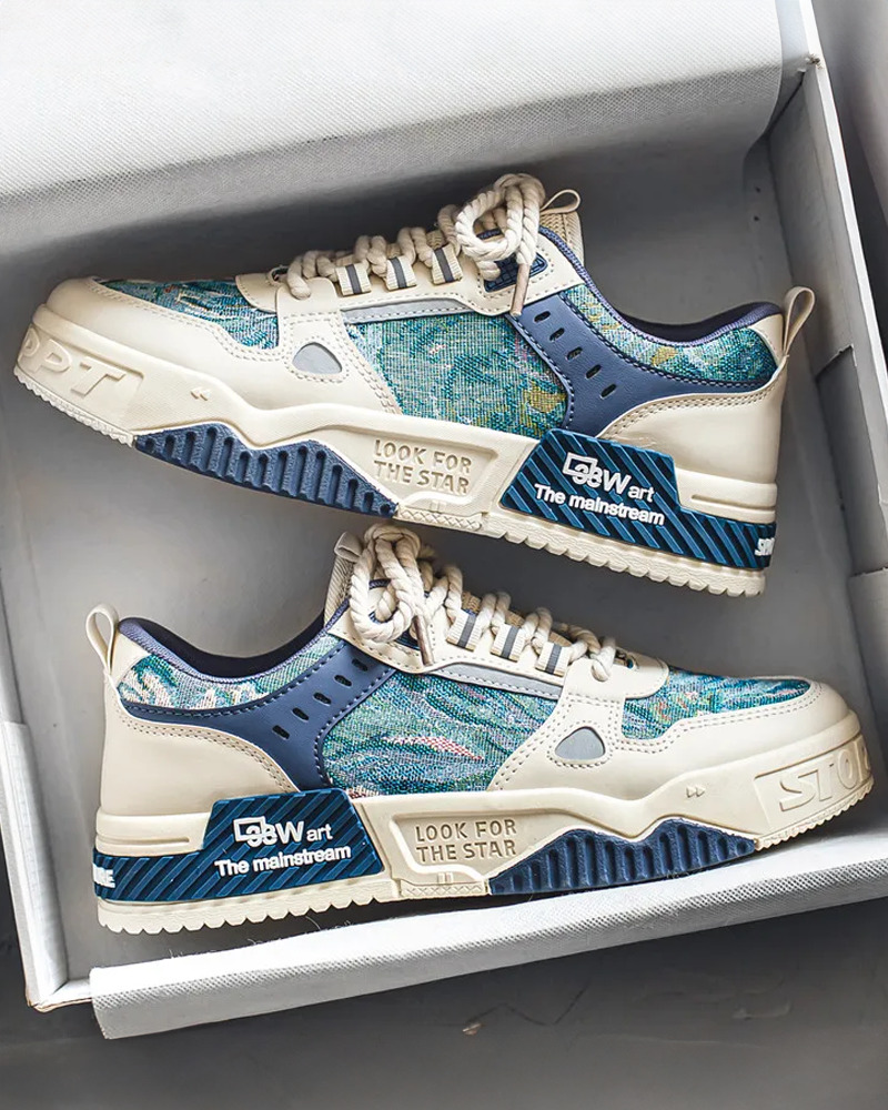 White And Blue Sneakers - Y2K Summer, 90S Grunge, Retro Hip Hop, Y2K Club, Pastel Goth Fashion